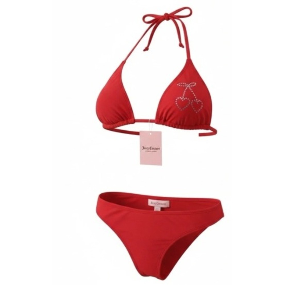 Juicy Couture Red Rhinestone Cherry Bikini Set NWT Small